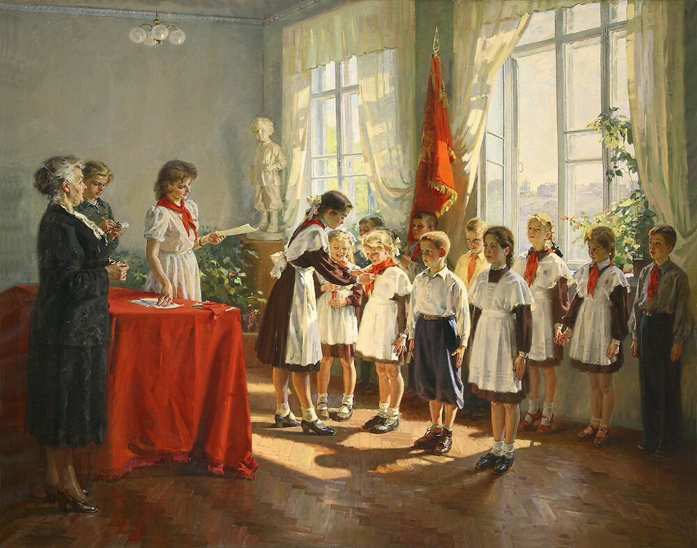 Ivan Tih. Sprejem pionirjev, 1953