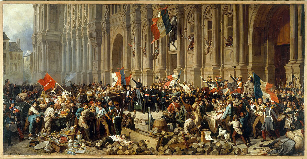 Henri Félix Emmanuel Philippoteaux. Lamartine refusant le drapeau rouge devant l’Hôtel de Ville – Henri Félix Emmanuel Philippoteaux (1848)