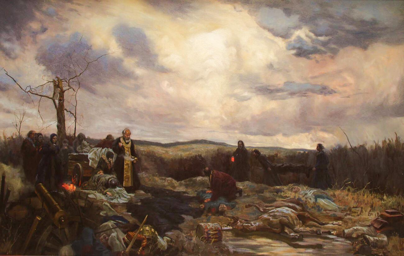 Servicio conmemorativo del general A.A. Tuchkov, muerto durante la batalla de Borodino.