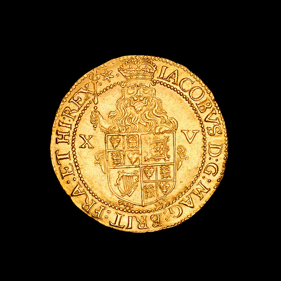  James I.  Die Inschrift des Namens des Monarchen im oberen linken Teil der Münze lautet IACOBVS.