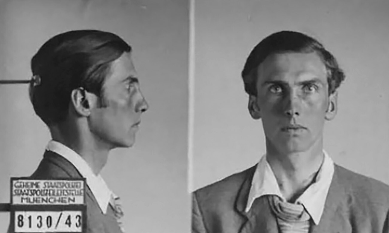 Gestapo photos of Alexander Schmorell, taken after his capture.