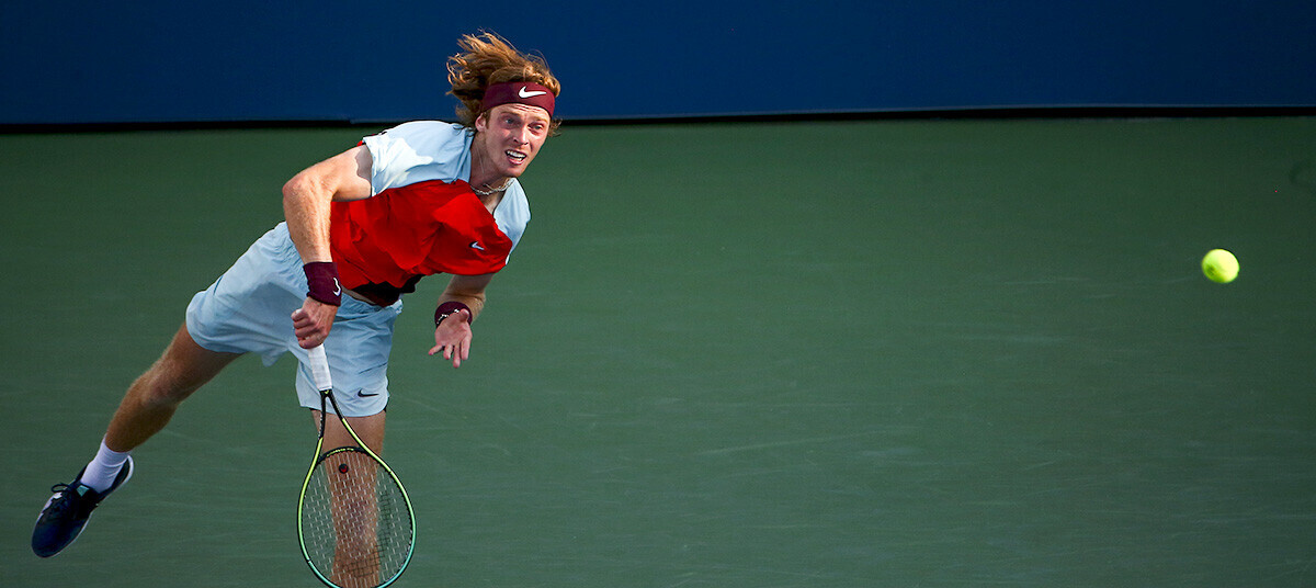 Andrey Rublev selama putaran ketiga AS Terbuka pada 3 September 2022
