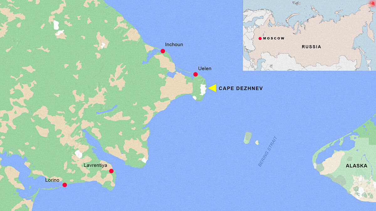 Cape Dezhnev adalah titik daratan paling timur Rusia.
