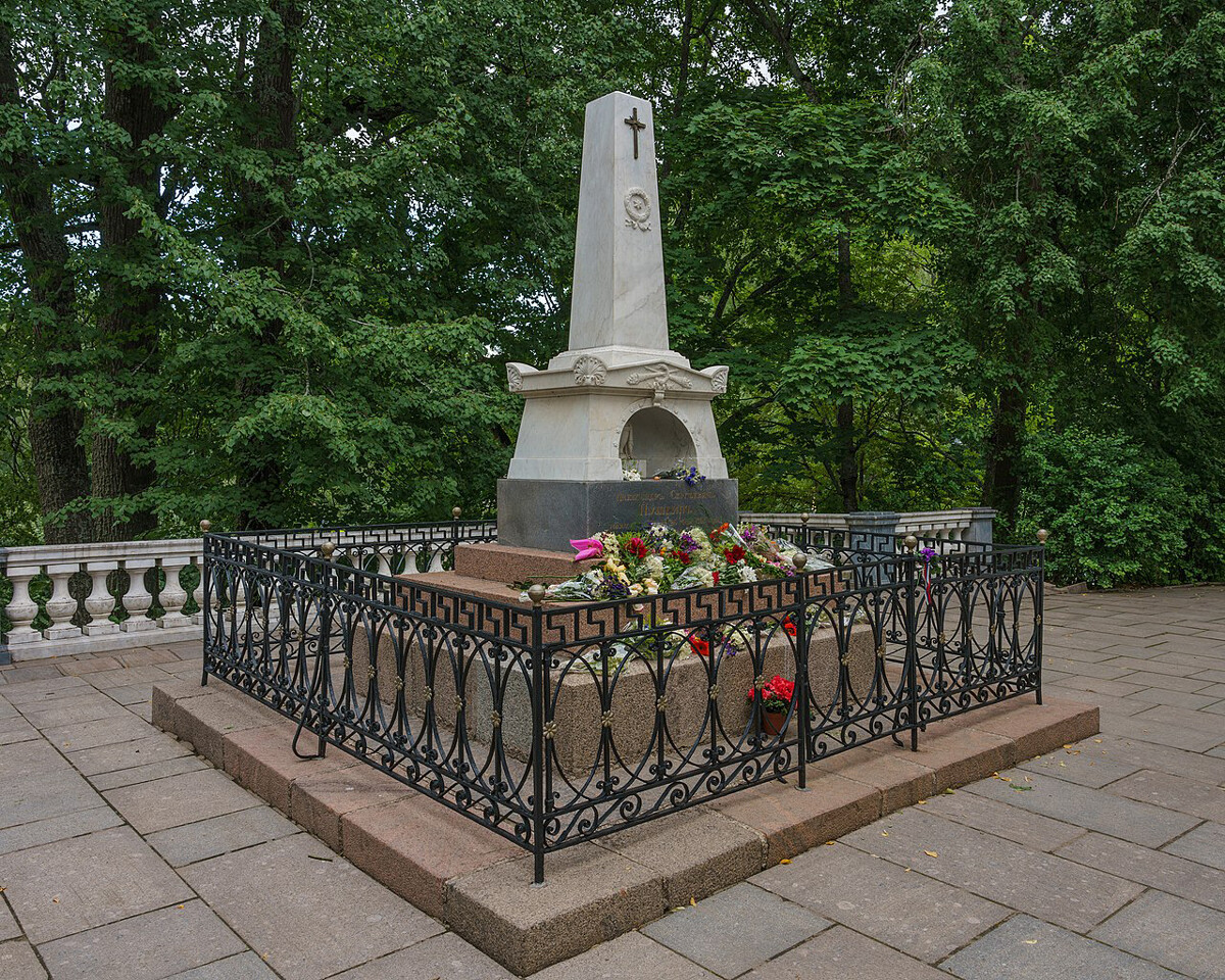 Pushkin's grave in Svyatogorsk monastery in the Pskov region 