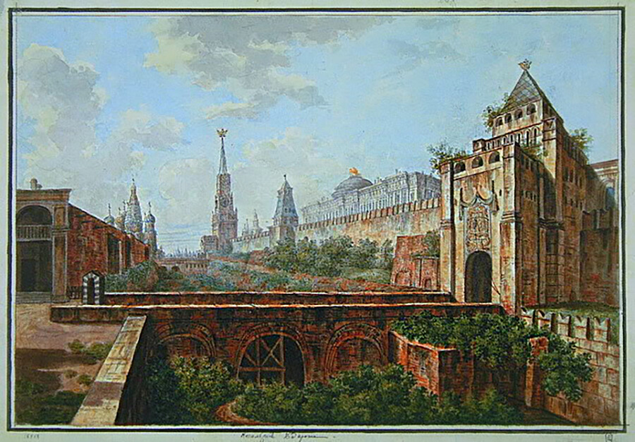 Nikolska vrata Kremlja in Alevizov jarek. F. Aleksejev, učenci, okoli leta 1800.