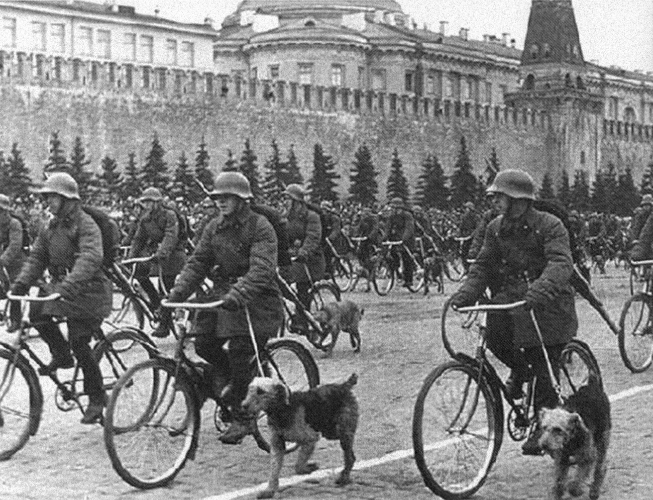 Bicycle troops during the parade on Red Square, 1938.