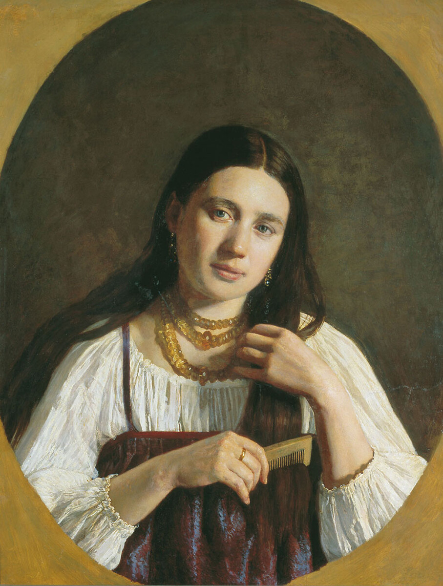 Jeune fille démêlant ses cheveux, par Pavel Dessiatkov, 1840