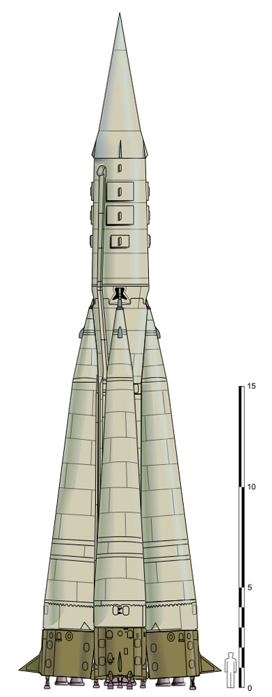 Die erste Version der R-7, getestet 1957.