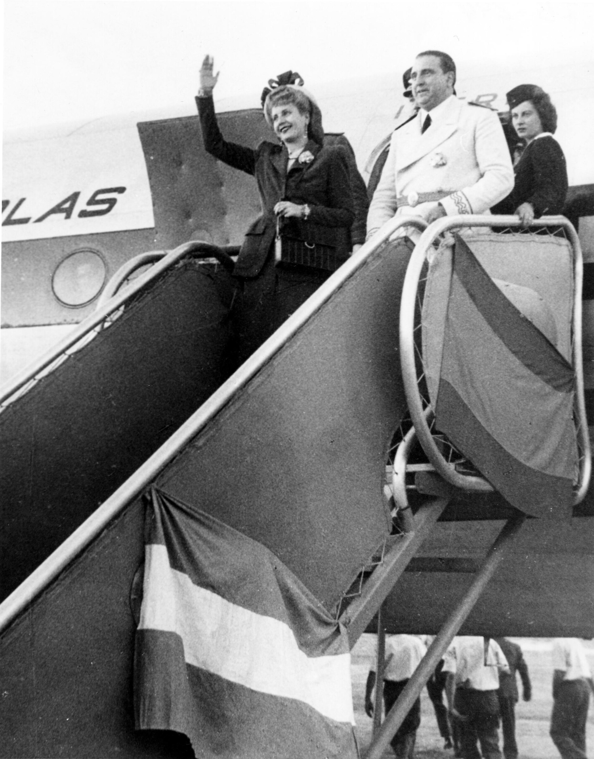 Eva Perón llegando a España en 1947