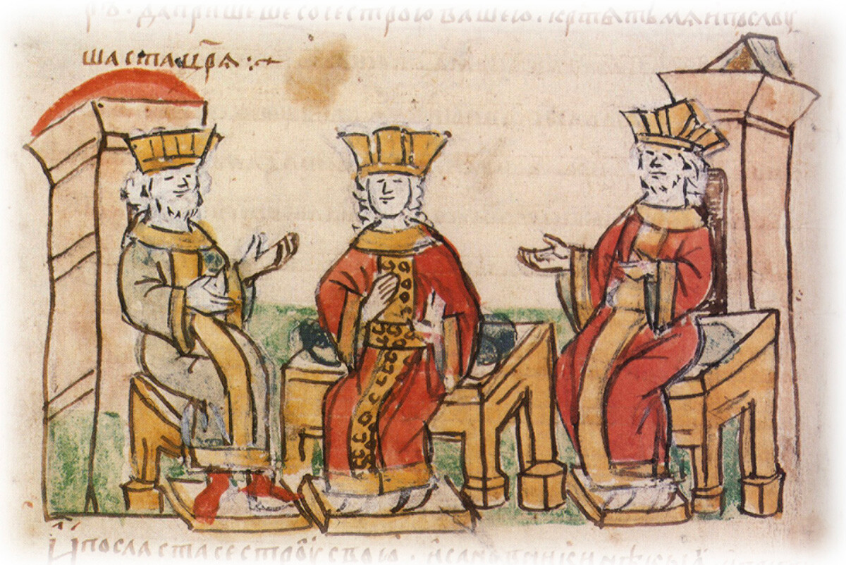 Василије II Бугароубица и Константин VIII убеђују Ану да се уда за Владимира.