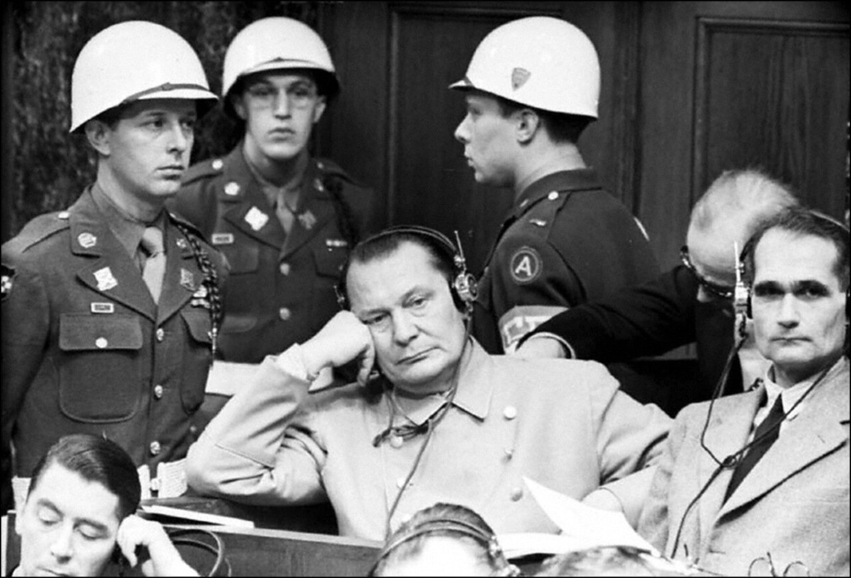 Герман Геринг во время Нюрнбергского процесса
