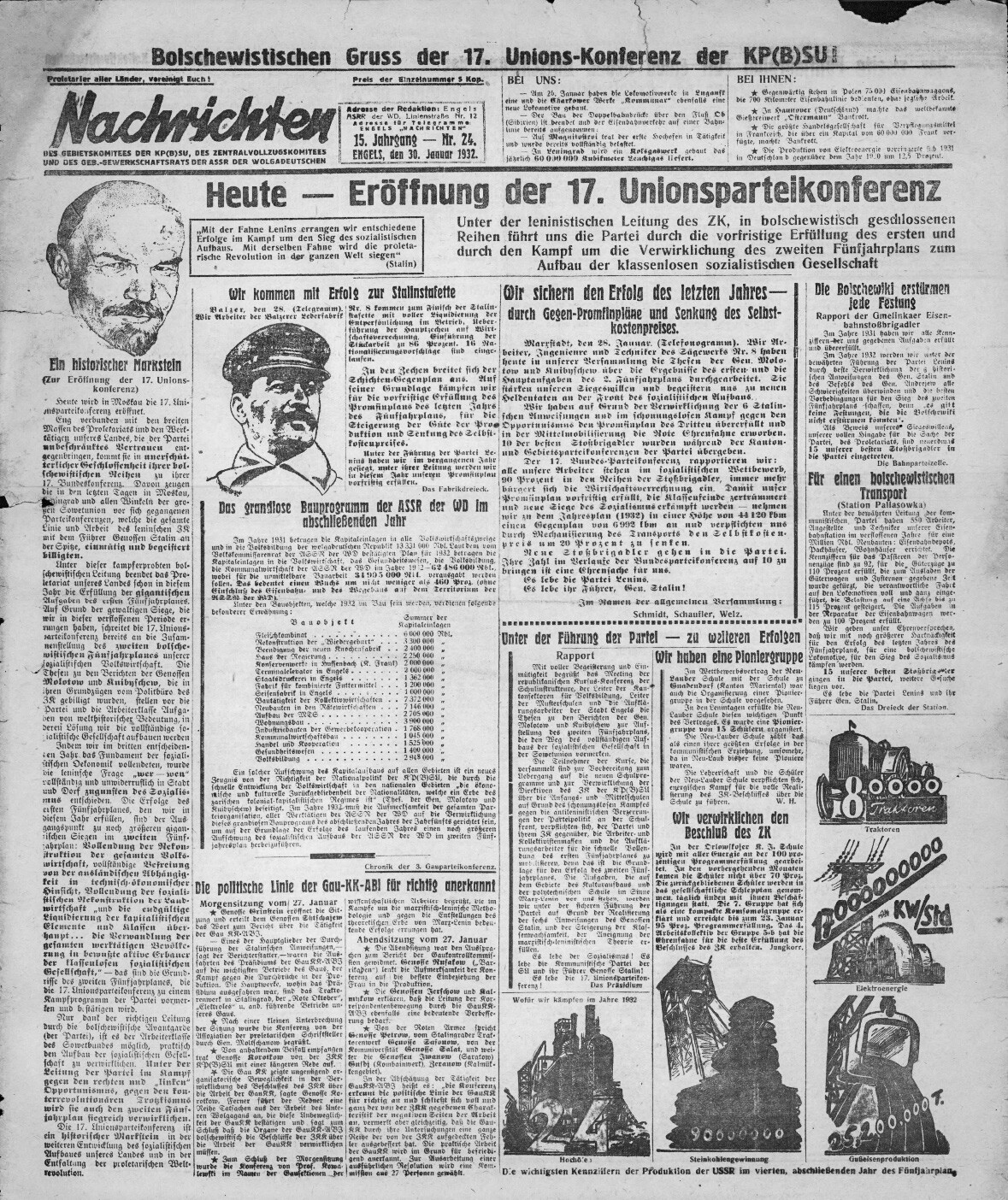 Nachrichten, die wichtigste Zeitung der Wolgaregion (Ausgabe vom 30. Januar 1932)