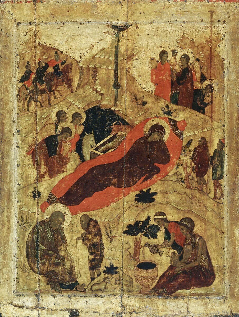 Andrei Rublev. Kelahiran Tuhan, abad ke-15. Dari Katedral Kabar Sukacita di Moskow
