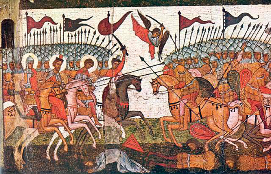 Bataille entre les principautés de Novgorod et de Souzdal en 1170. Fragment d'une icone de 1460