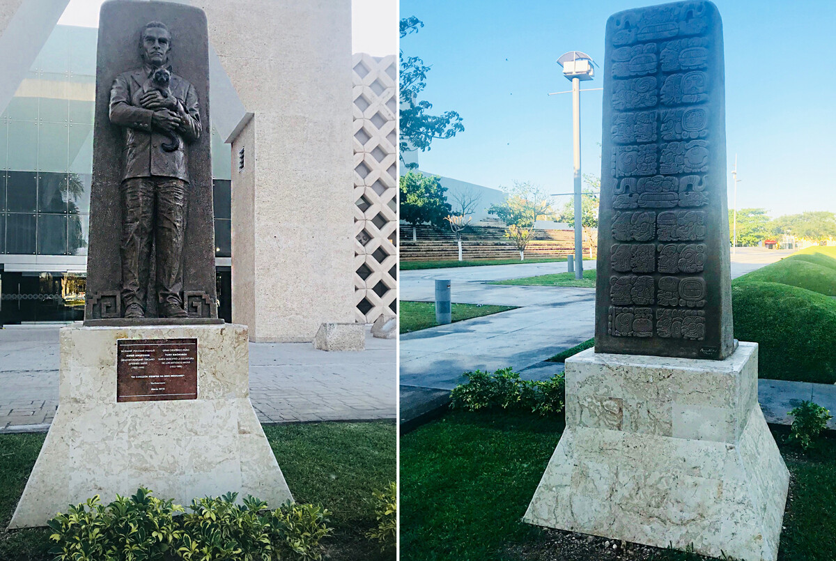 Spomenik Juriju Knorosovu v mestu Mérida na Jukatanu v Mehiki. Darilo ruskega ljudstva majevskemu ljudstvu Jukatana v Mehiki
