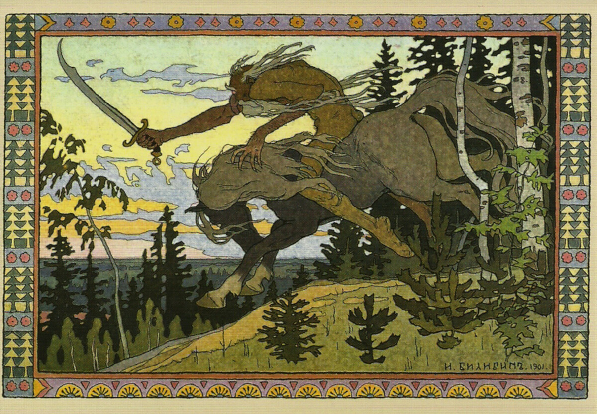 Ivan Bilibin, “Koschei yang Abadi”. Ilustrasi buku, 1901.