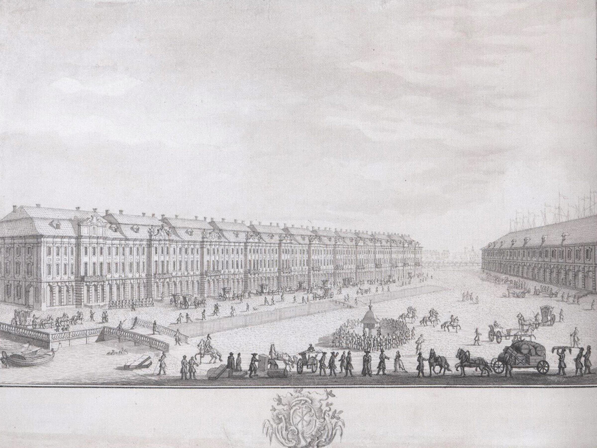  Михаил Махаев и неговото ателие, Изглед към държавните колежи и фондовата борса (Гостинен двор), хартия, мастило, четка, перо, 20,9x28,1 (контур) 