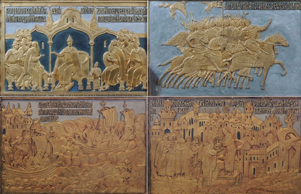 Ilustrações do trono usado para as grandes cruzadas militares do príncipe Vladímir.