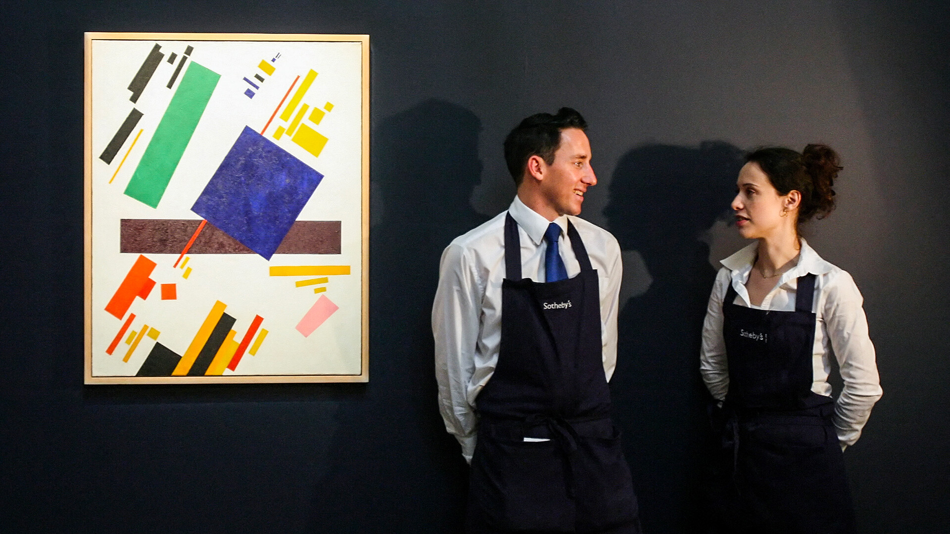 "Suprematist Composition" by Kazimir Malevich is displayed at the Sotheby's auction house in London, 2008