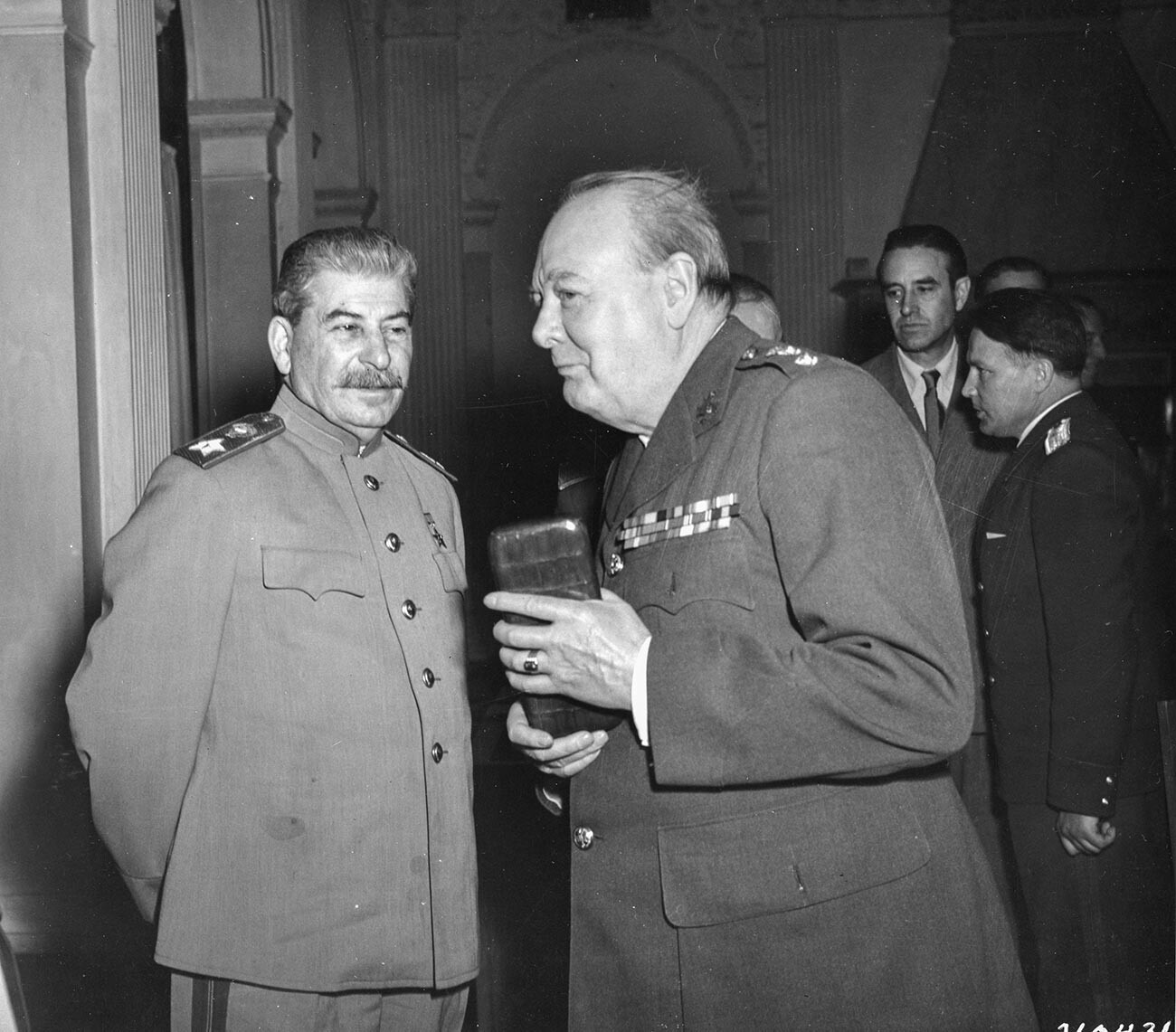 Stalin and Churchill at the Yalta Conference, held 4–11 February 1945