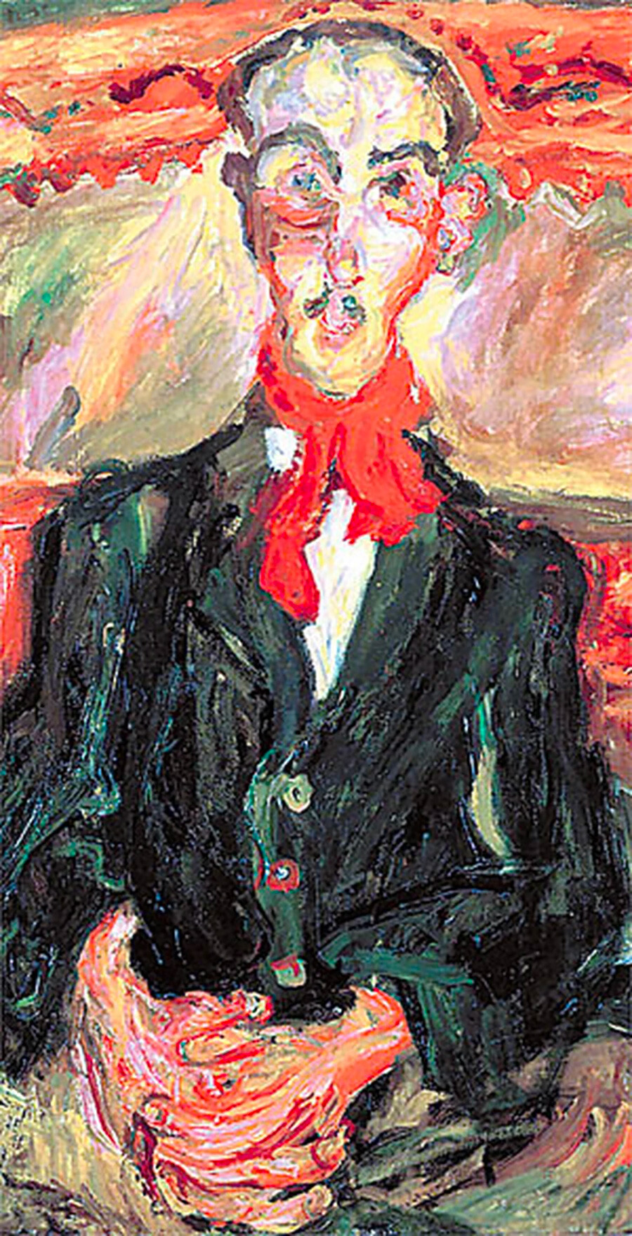 「赤いスカーフをした男の肖像画」、1921年