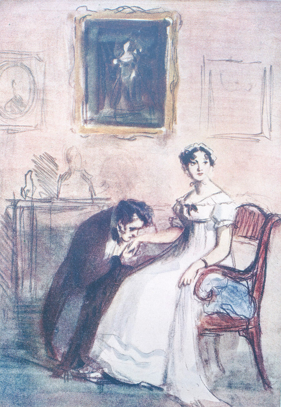 Illustration by Konstantin Ivanovich Rudakov for Eugene Onegin by Alexander Pushkin.