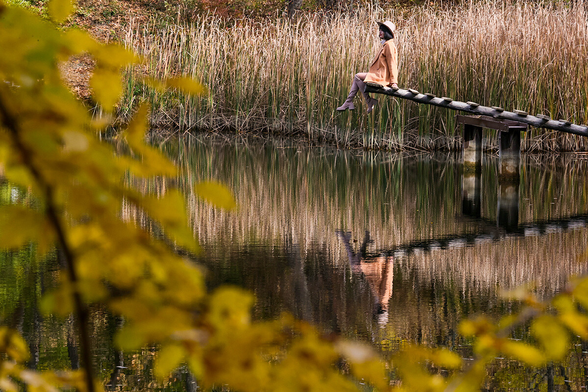  РУСИЯ, КРИМ - 25 ОКТОМВРИ 2022 Г., Жена сети на стълба в с. Научни, Бахчисарайски регион, Русия. 