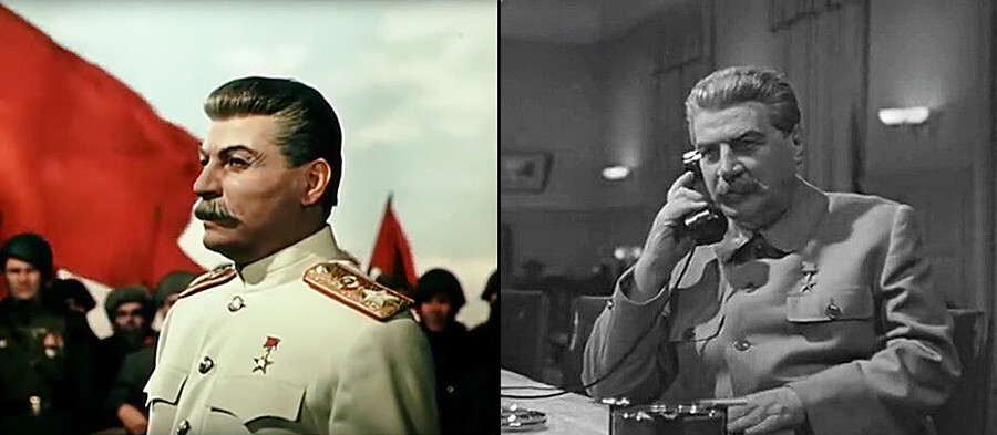 Mijaíl Guelovani como Iósif Stalin en 'La caída de Berlín' (a la izquierda); Alexéi Dikiy como Stalin en 'La batalla de Stalingrado' (a la derecha).