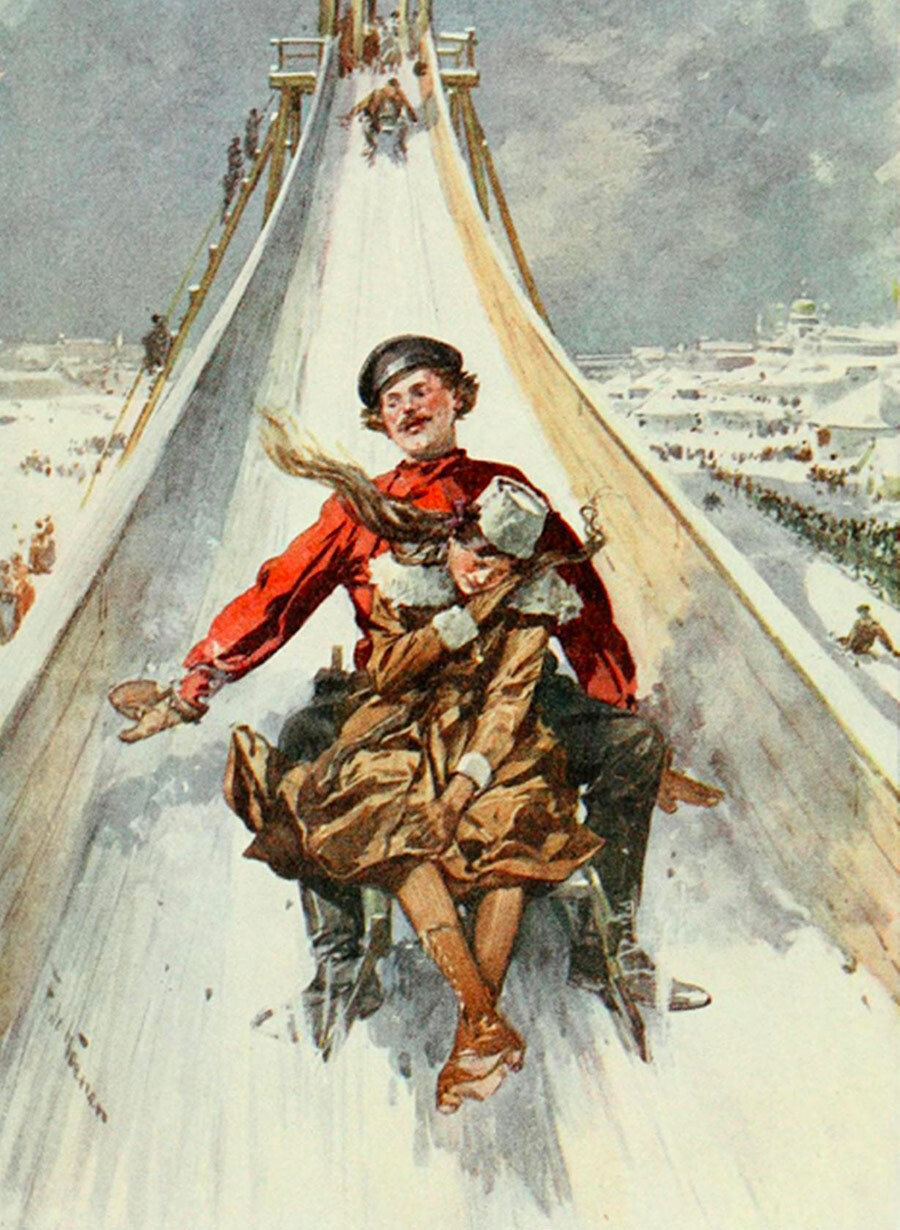 Naik wahana permainan bukit musim dingin di Moskow oleh Frederic de Haenen.