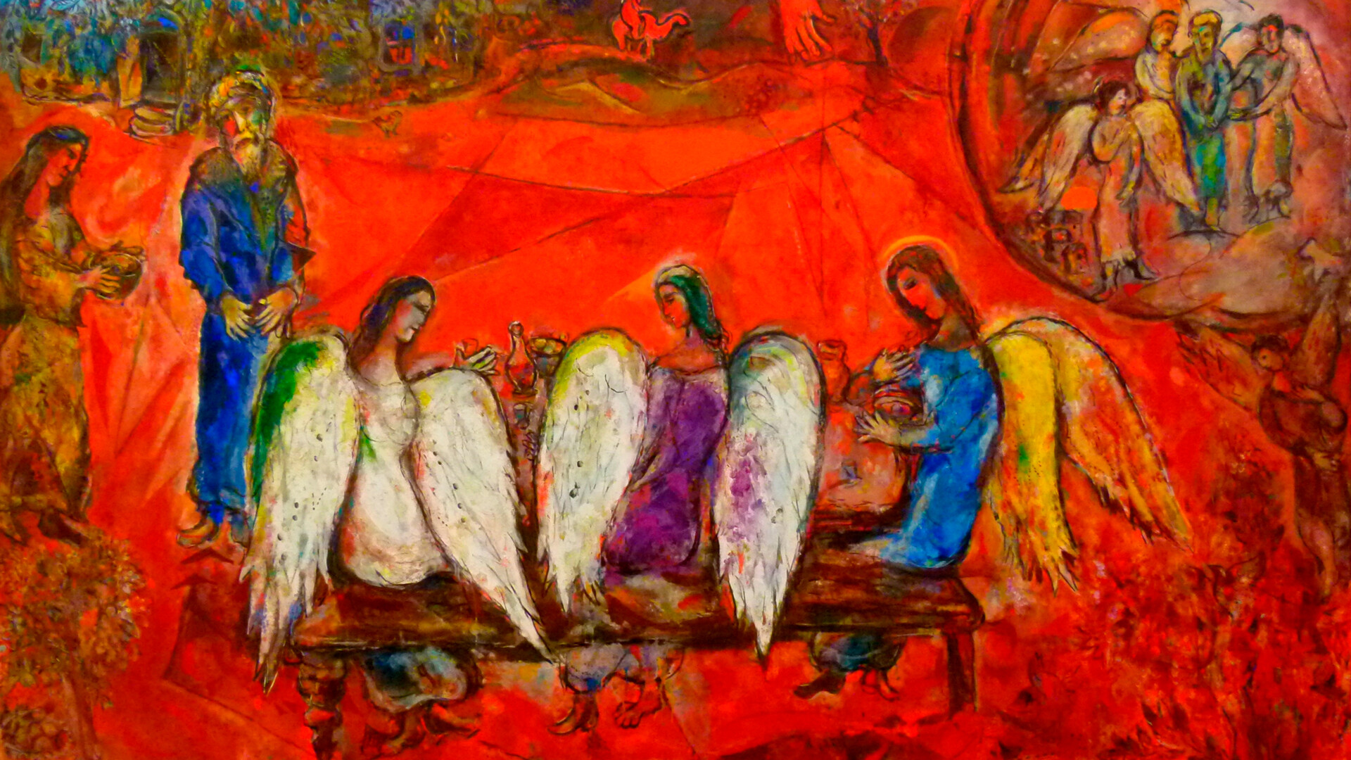 "Abraham in trije angeli" (1960-1966, Narodni muzej Marca Chagalla v Nici)
