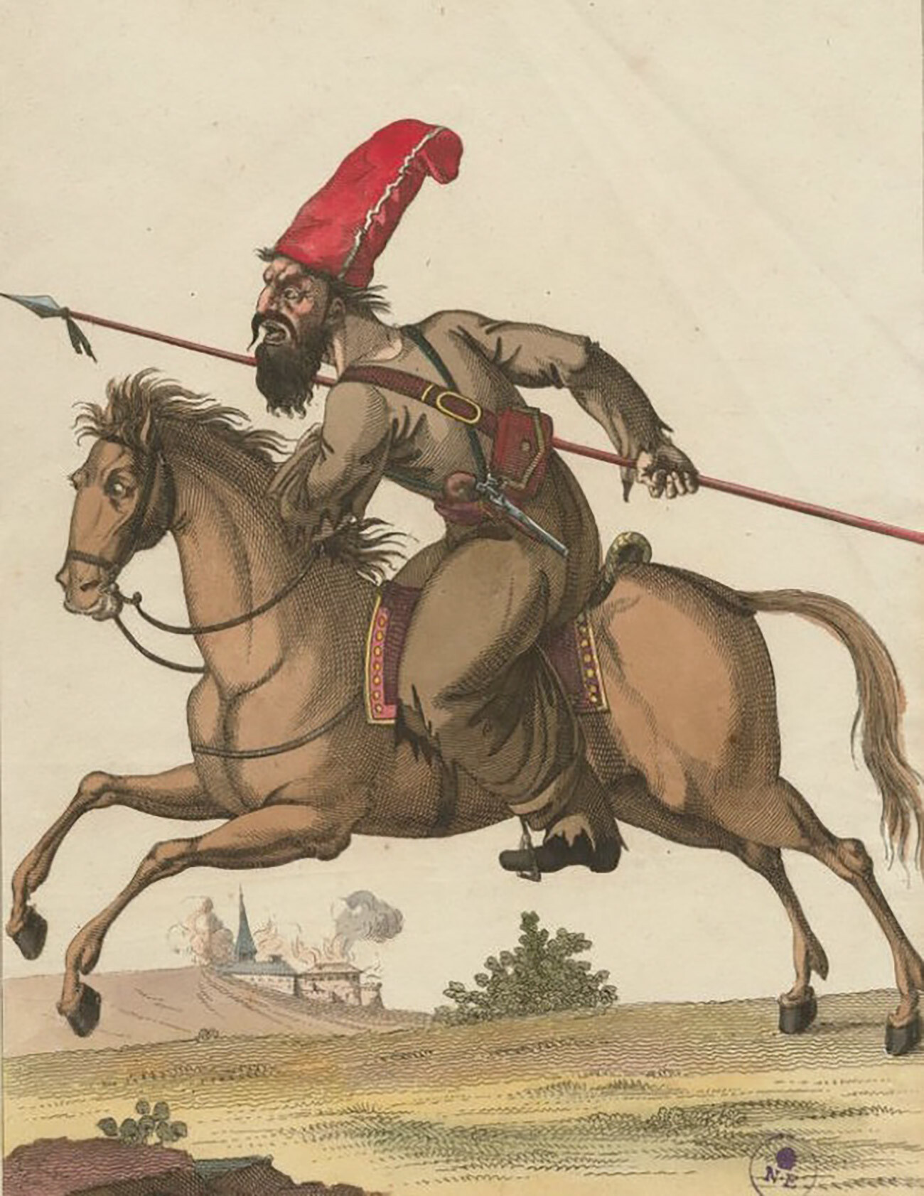 Сибирски казак. Карикатура от издателство Jean - 1814 г.