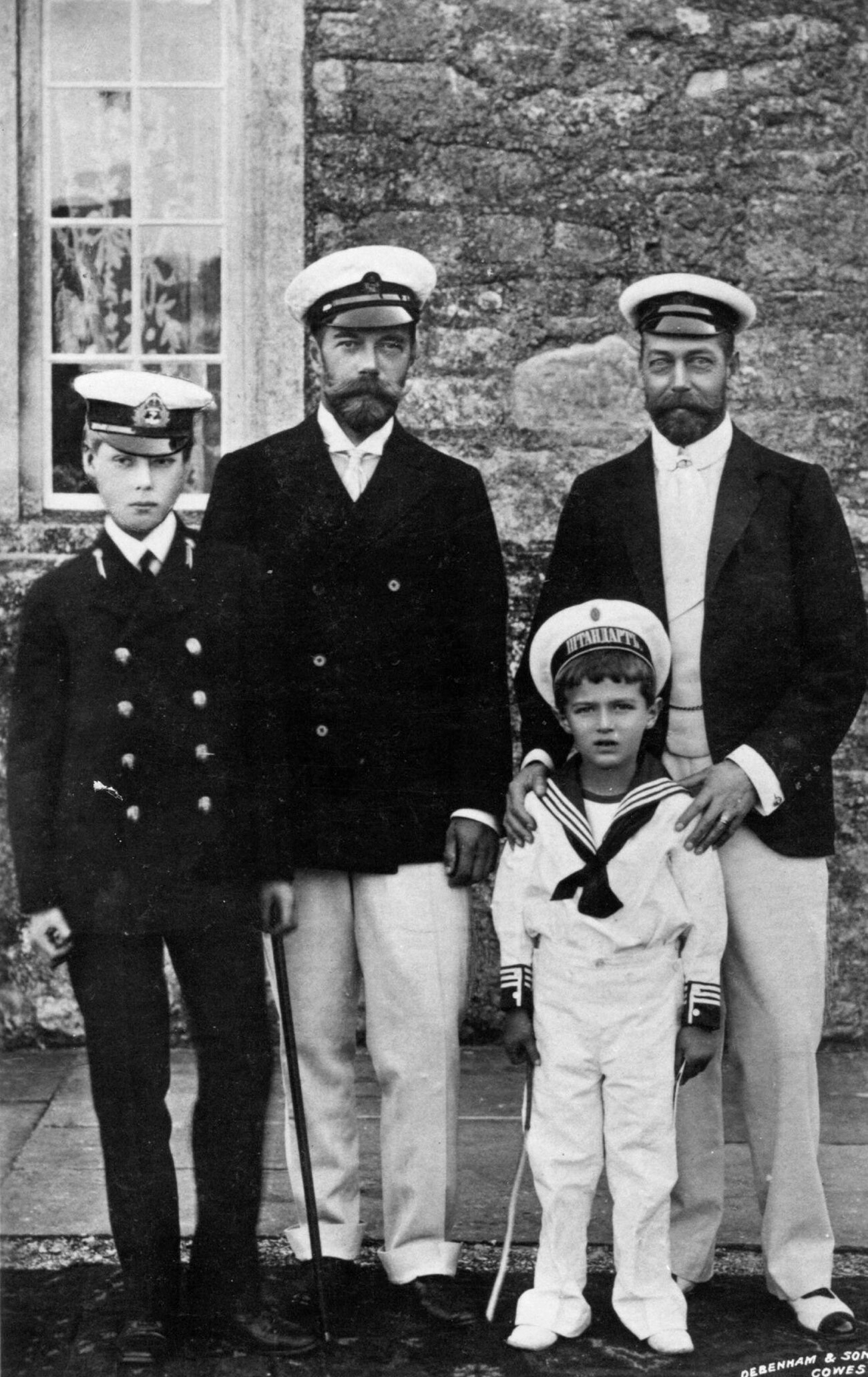 Royal cousins and their sons: left to right, Prince Edward, Nicholas II, Prince Alexei, George V