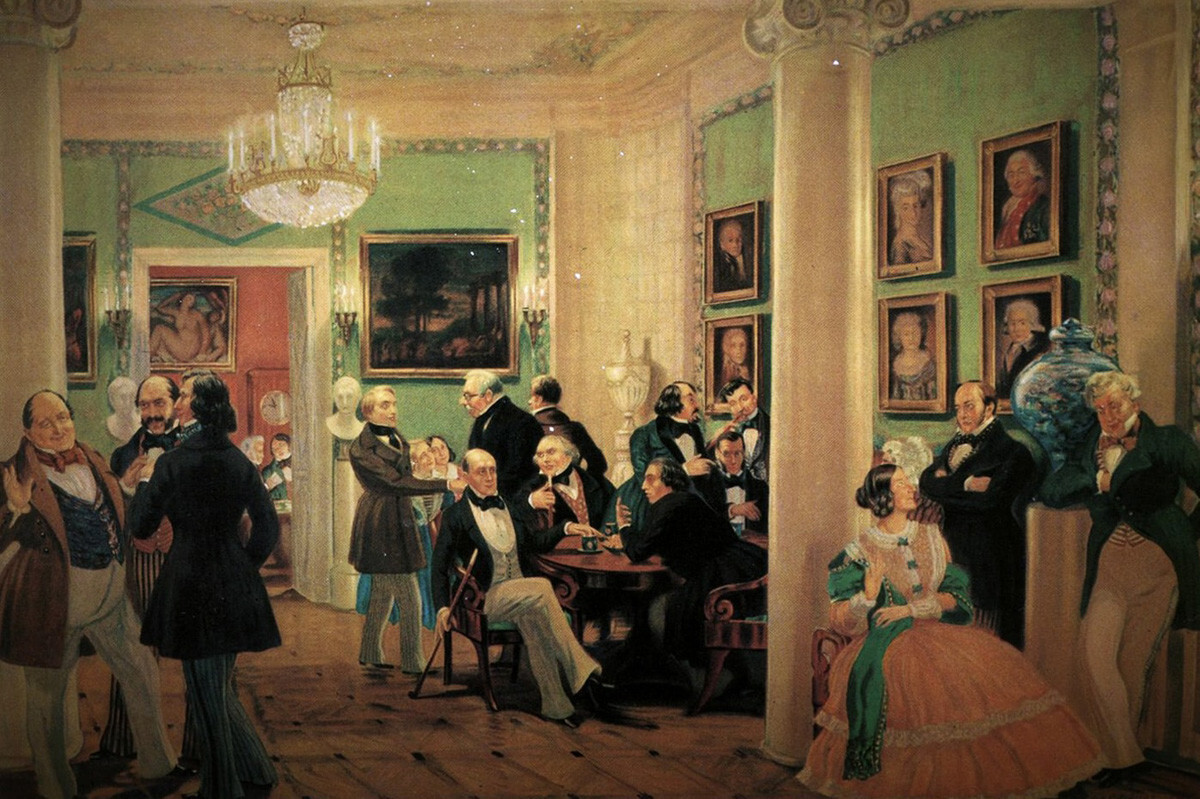 Dans un salon de Moscou, dans les années 1840. Boris Koustodiev