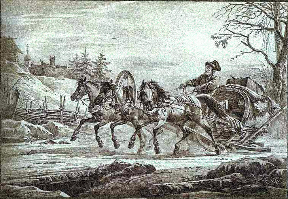 Путешествие в кибитке, 1819 год, литография