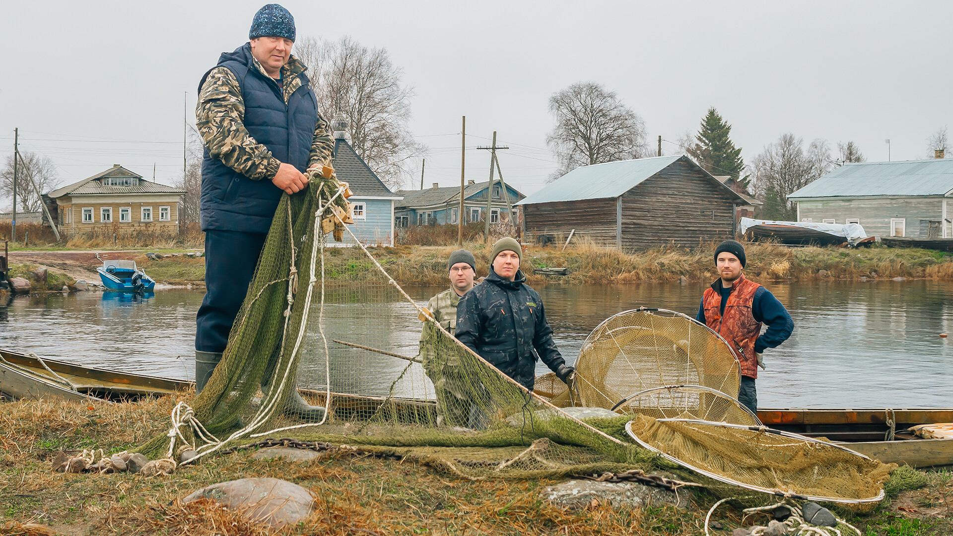 Fishermen of Kolezhma: Vladimir, Eugeny, Vadim, Pavel.