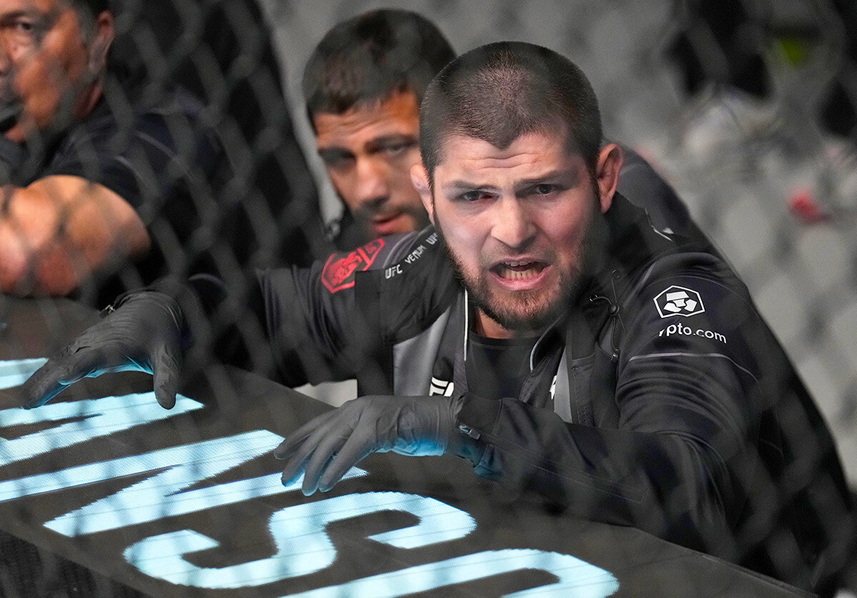 UFC hall of famer Khabib Nurmagomedov at the UFC 280 event at Etihad Arena on October 22, 2022 in Abu Dhabi, United Arab Emirates.