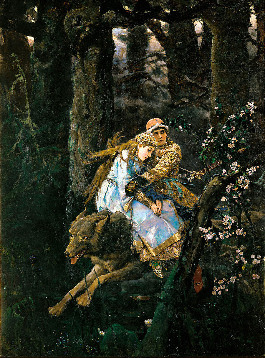  Vasnetsov. “Ivan Tsarevich sobre o Lobo Cinzento”, 1889.