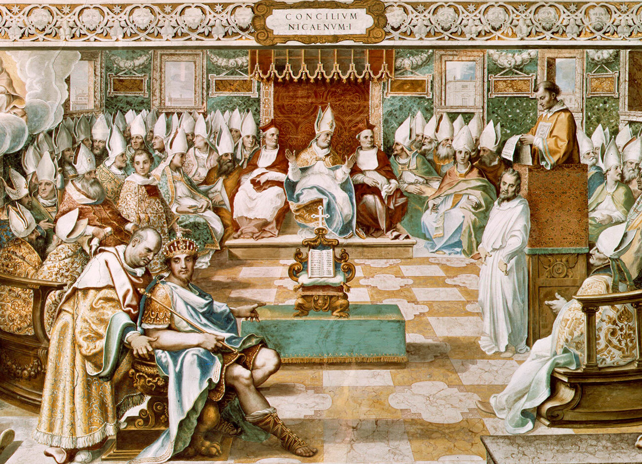 Ouverture du Concile de Nicée (325) par l'Empereur Constantin Ier le Grand (premier plan)