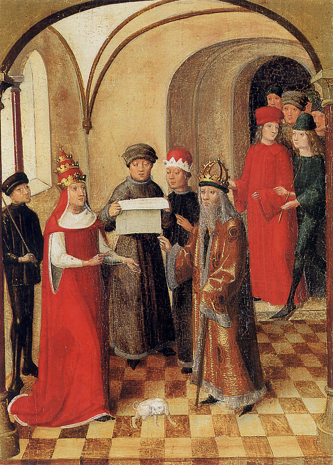 Papa Leão IX recebe uma mensagem do imperador (Relíquia do Sagrado Sangue de Jesus da Abadia de Weingarten).