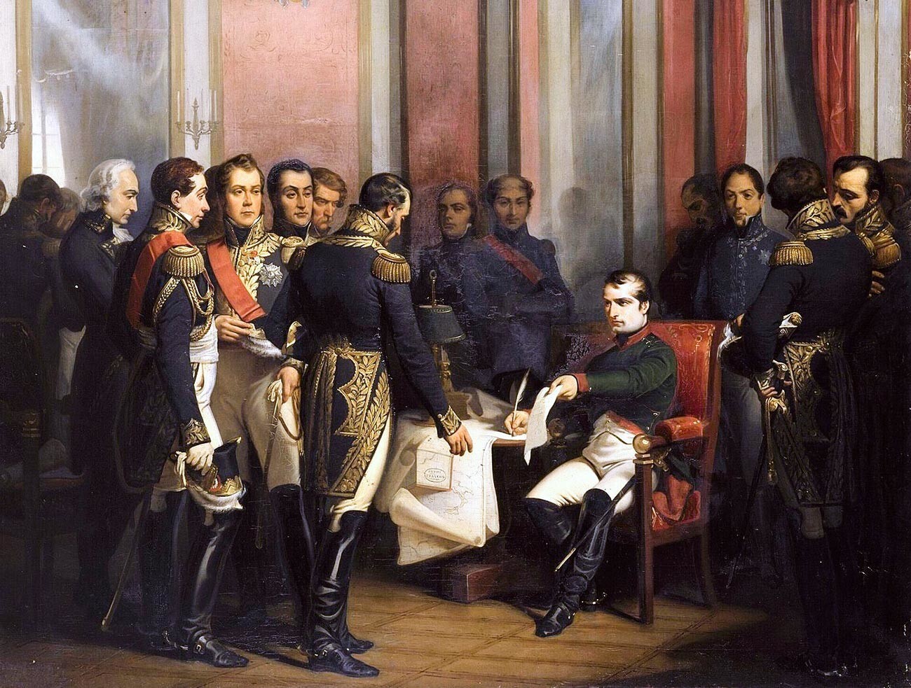 François Bouchot. La abdicación de Napoleón en Fontainebleau el 11 de abril de 1814.