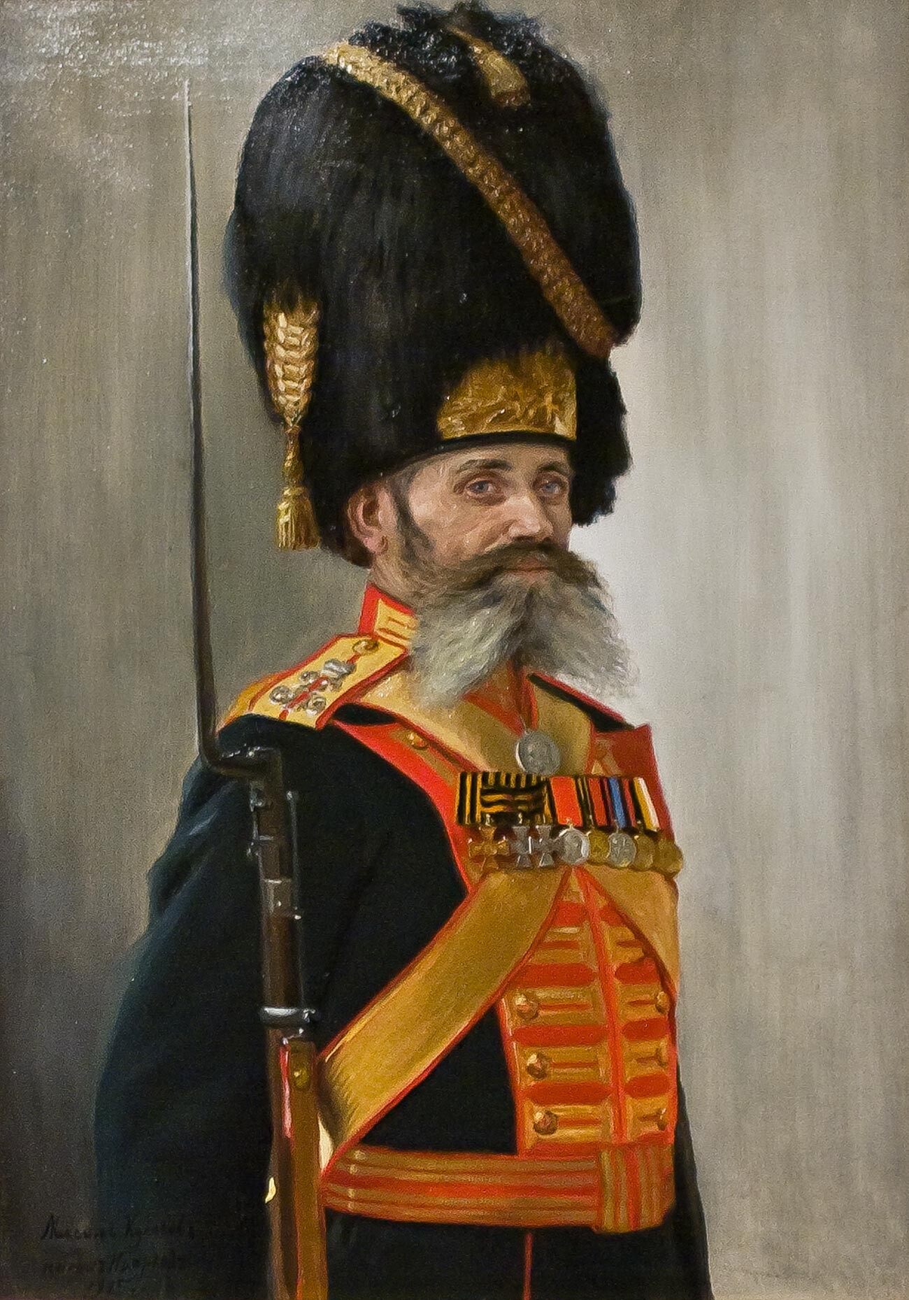 Retrato del soldado M. Kulakov de la Compañía de Granaderos de la Corte.