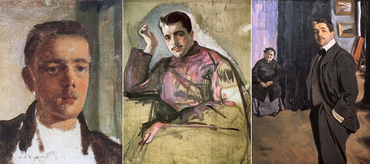 Портреты Дягилева кисти Константина Сомова (1893), Льва Бакста (1905), Валентина Серова (1909) 