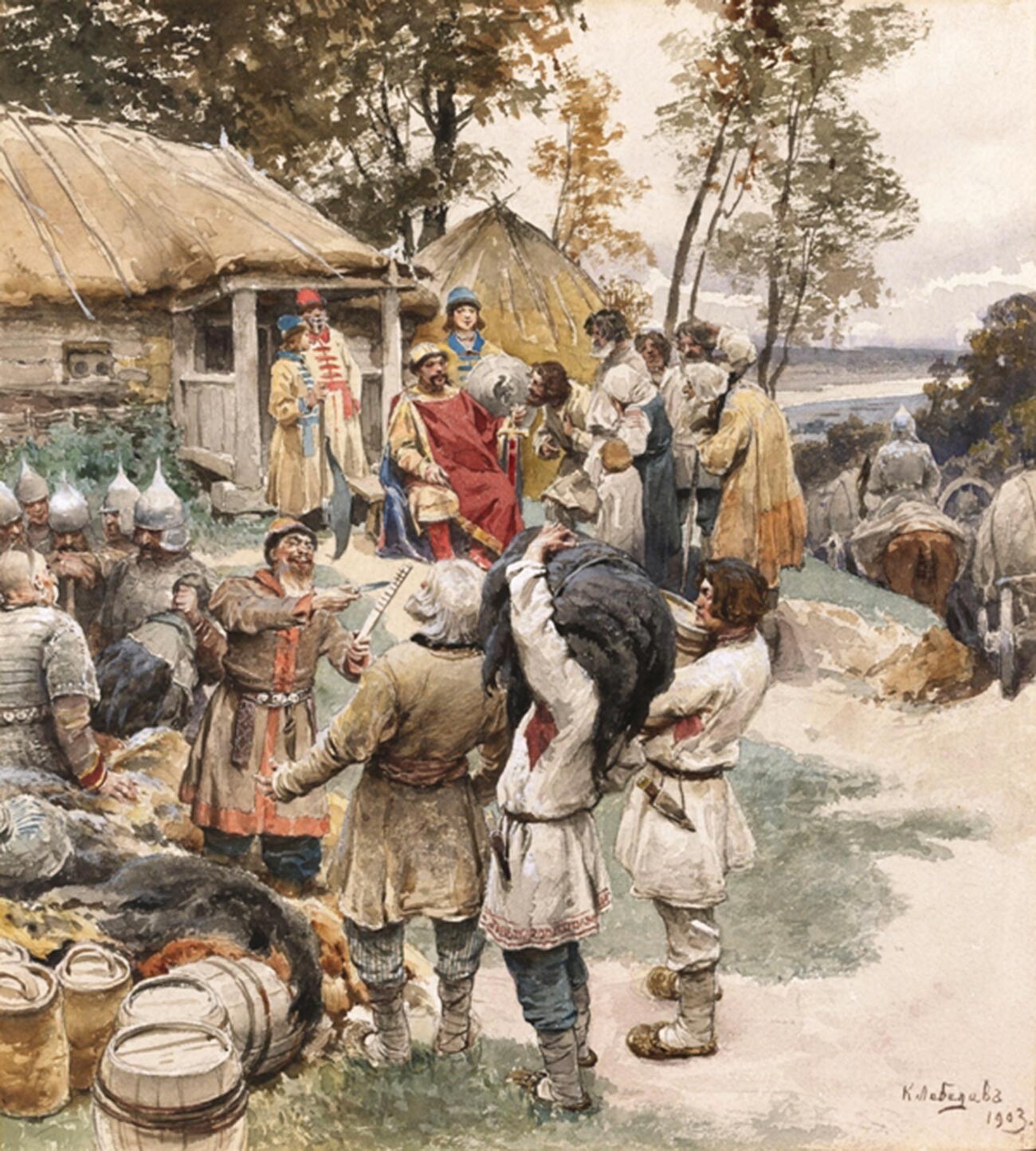 Prince Igor collects a tribute from Drevlyans in 945. In the year 945, Kiev prince Igor arbitrarily increased the collection of tribute from the tribe of Drevlyans, which led to the revolt of the latter and the murder of the ruler himself. 