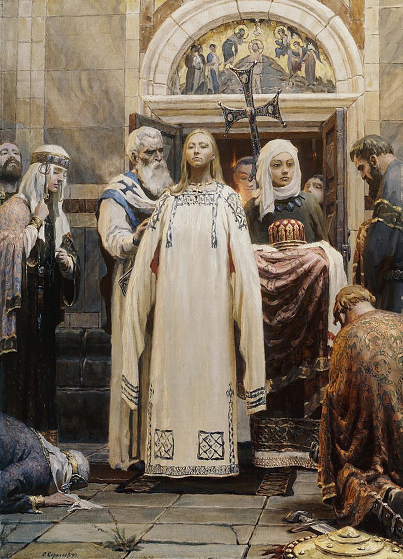 Princess Olga (Baptism). The first part of the ‘Holy Russia’ trilogy. Avenged by Drevlyans for the death of her husband Prince Igor Princess Olga was the first ruler of Russia, which adopted Christianity (but only for herself).