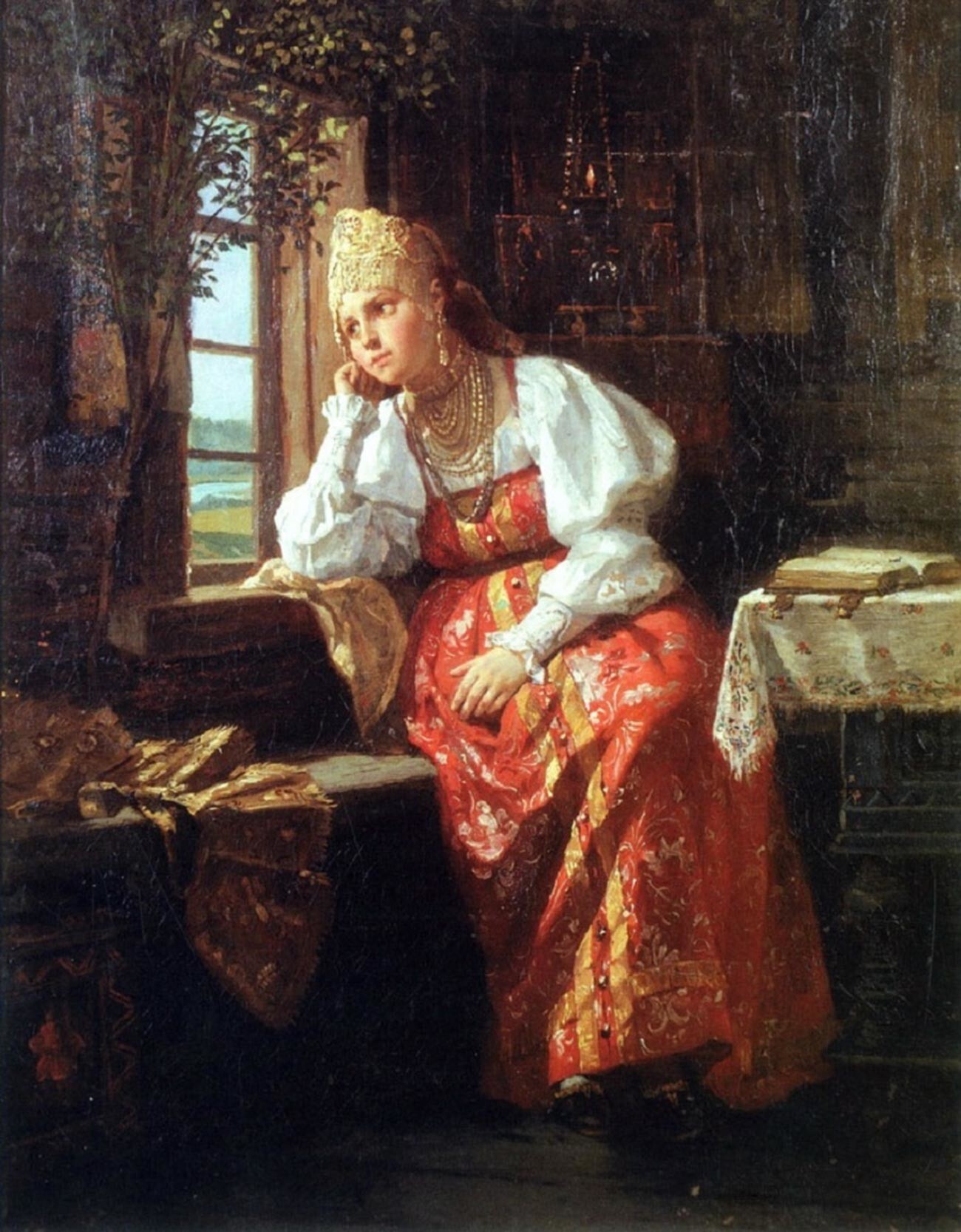 ‘Una chica junto a la ventana’ de Firs Zhuravlev (1836-1901)