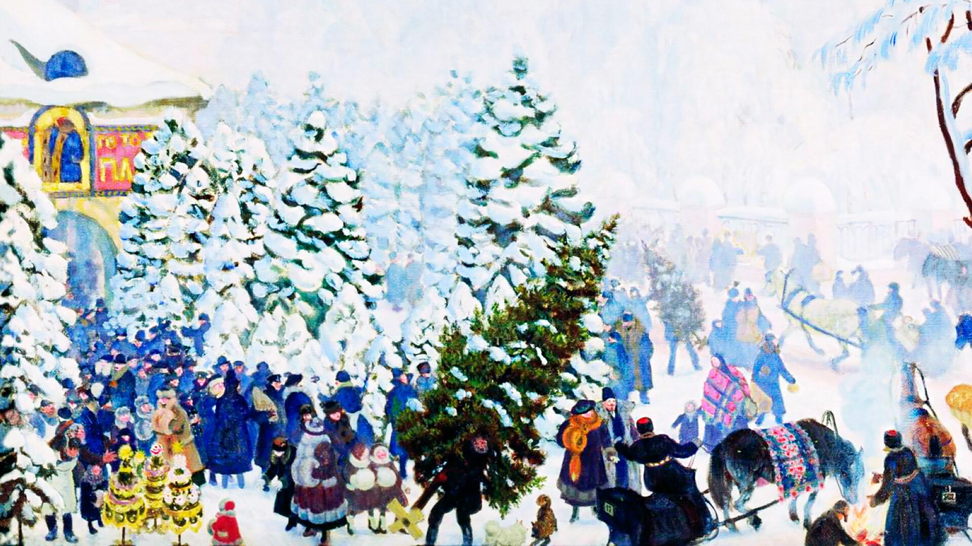 Boris Kustodiew. „Weihnachtsbaummarkt“, 1918 