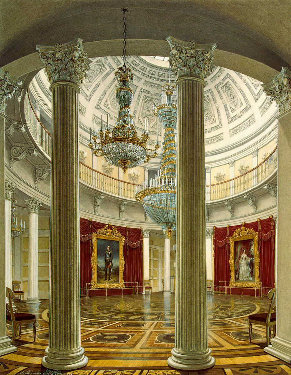 The view of the Rotunda of the Winter Palace where a Christmas tree was installed