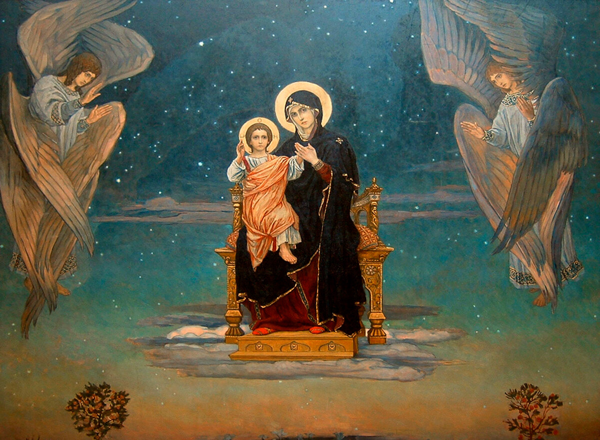 Viktor Vasnetsov. La Mère de Dieu, 1901 (dessin d’une mosaïque pour l’église orthodoxe russe de la ville allemande de Darmstadt)