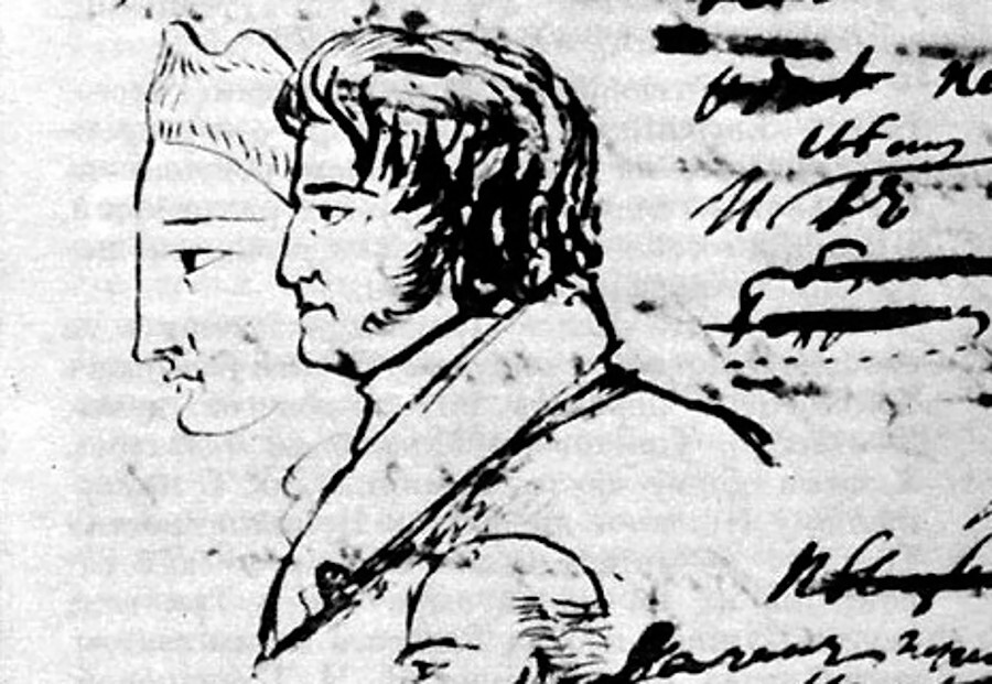 Fiódor Tolstói. Dibujo de Alexánder Pushkin