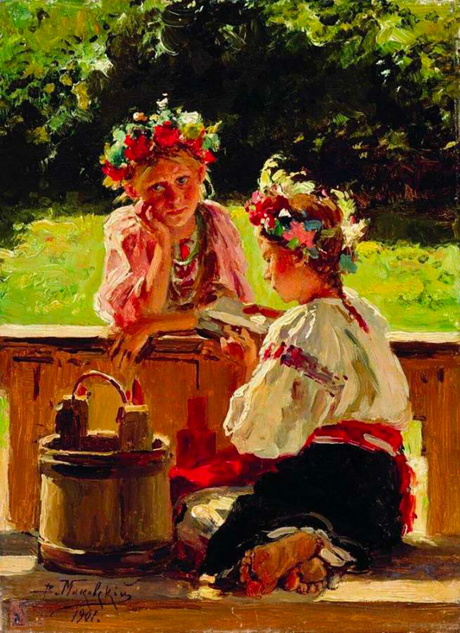 ウラジーミル・マコフスキー、「太陽の光に照らされた少女たち」、1901年